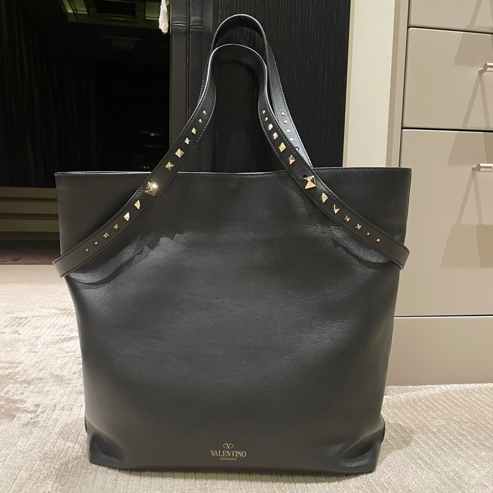 Valentino Black Rockstud Leather Tote